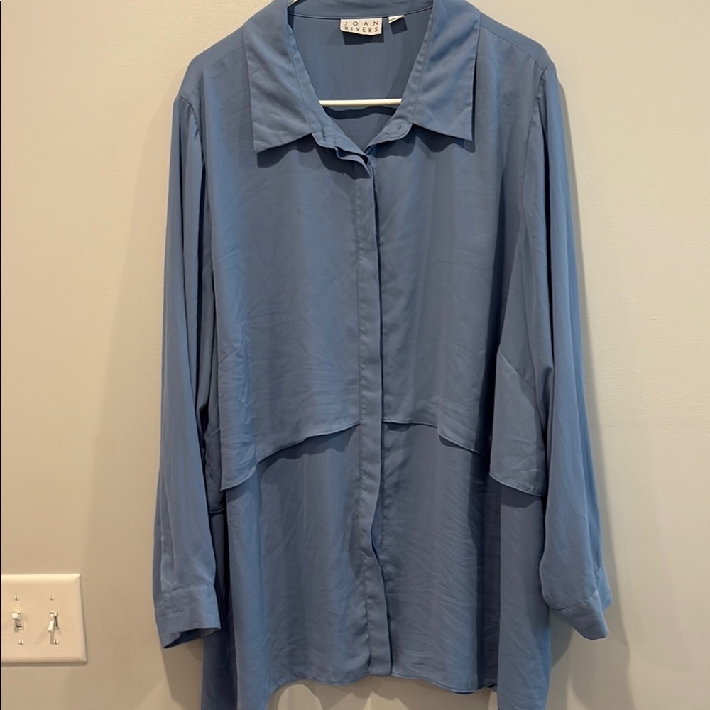 Joan Rivers Blue Oversized Asymmetrical Button Down